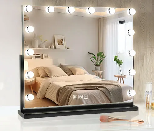 vanity with mirror and lights